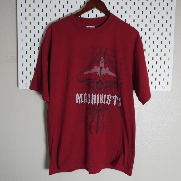 Bayside Machinists Union T Shirt XLarge Burgundy USA Made Heavy Cotton - Picture 1 of 8